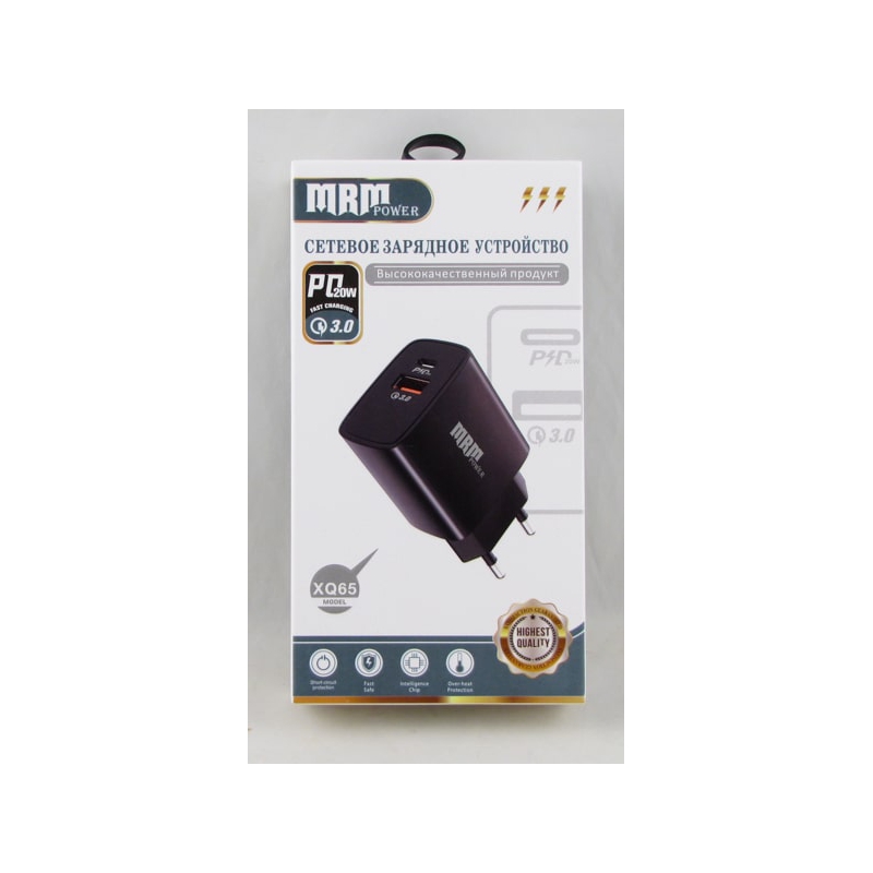 Сетевое зарядное устройство XQ-65 черный PD20W + USB 5V 3A QC3.0