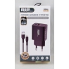 Сетевое зарядное устройство с кабелем LIGHTNING 3A XQ-65-IP черный 1м PD20W + USB QC3.0