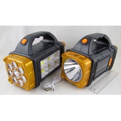 Фонарь аккумуляторный HY-1678-6 (8+1 ярк., 4 больш. бел.+ желт., шнур microUSB) с солнечной батареей