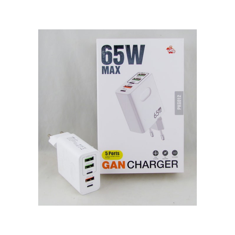 Сетевое зарядное устройство GAN-002 5V 6,6A/9V 3,7A/12V 2,8A белый 3USB+2PD 65W Gan Chargen