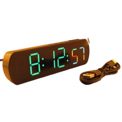 Часы-будильник электронные RE-6639 черный корпус (зеленые+разноцветные цифры)
