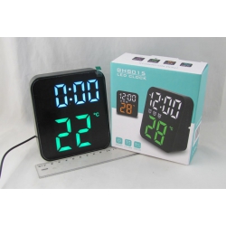 Часы-будильник электронные RE-8015 черный корпус (белые+зеленые цифры) с температурой