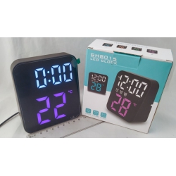 Часы-будильник электронные RE-8015 черный корпус (белые+сиреневые цифры) с температурой