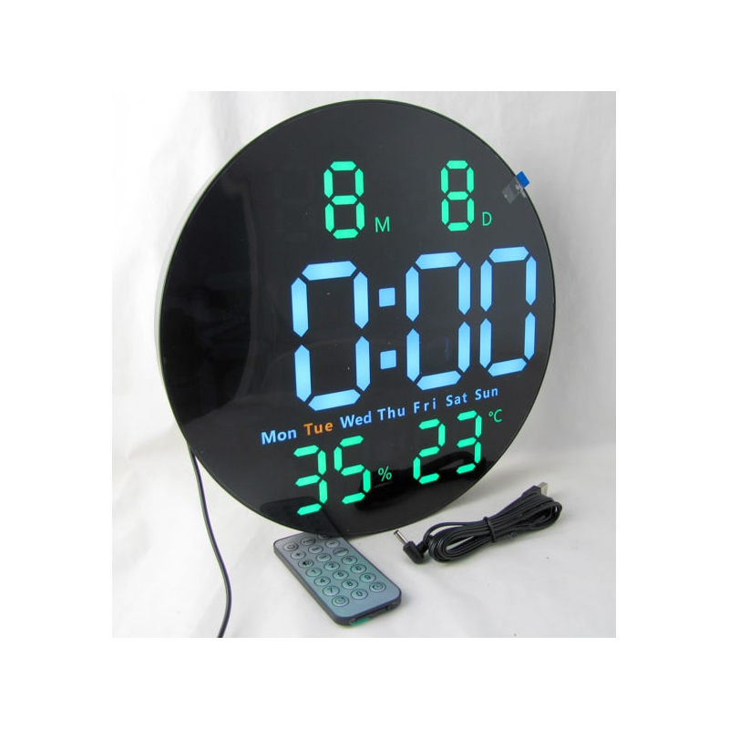 Часы-будильник электронные DS-5501 (белые+зеленые цифры) с пультом, влажность, температура