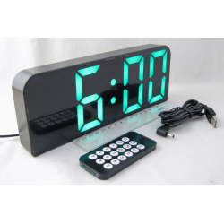 Часы-будильник электронные GH-8016 черный корпус (зеленые цифры)  с пультом