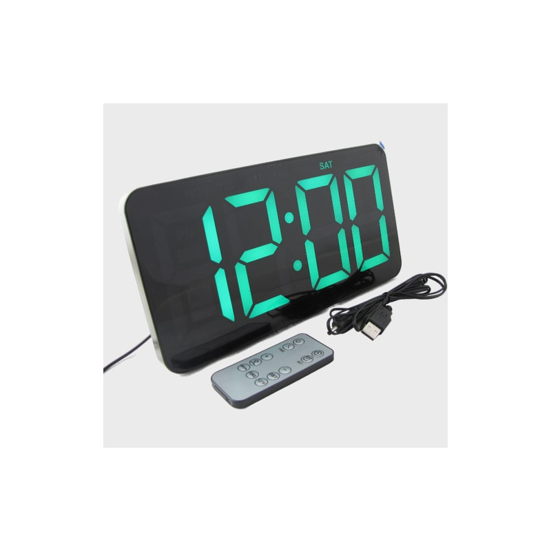Часы-будильник электронные RE-2803 (зеленые цифры) с пультом