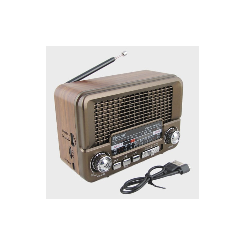 Радиоприёмник RX-7070BT 3 band (FM, AM, SW) акк. 18650, шнур microUSB, USB, TF, Bluetooth