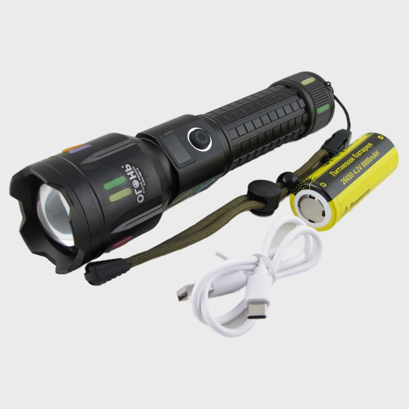 Фонарь светодиодный H-3018-PM30-TG (1 мощ., акк.26650, шнур TYPE-C) zoom