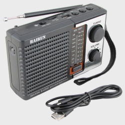 Радиоприёмник HR-38BT (FM/AM/SW) TF, USB (аккум.18650, шнур microUSB) фонарь, Bluetooth