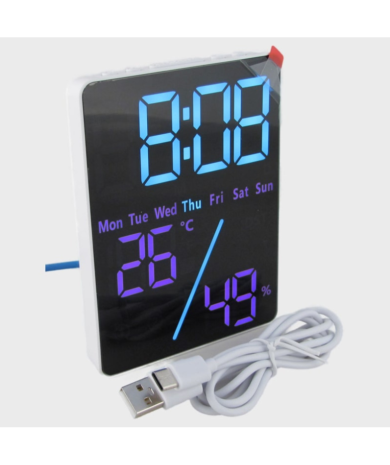 Часы-будильник электронные DS-5508 (сиреневые цифры) с температурой, влажностью