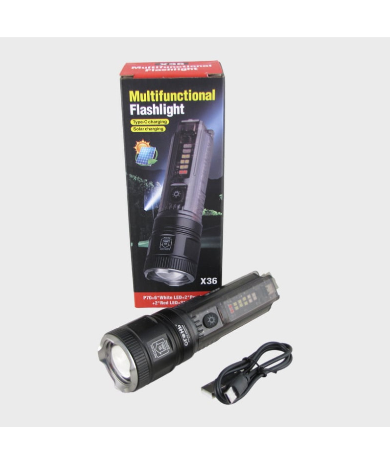 Фонарь светодиодный H-3170-PM20-TG (1 мощ.+ 6 больш., мигалка красн./син., аккум., шнур TYPE-C) zoom