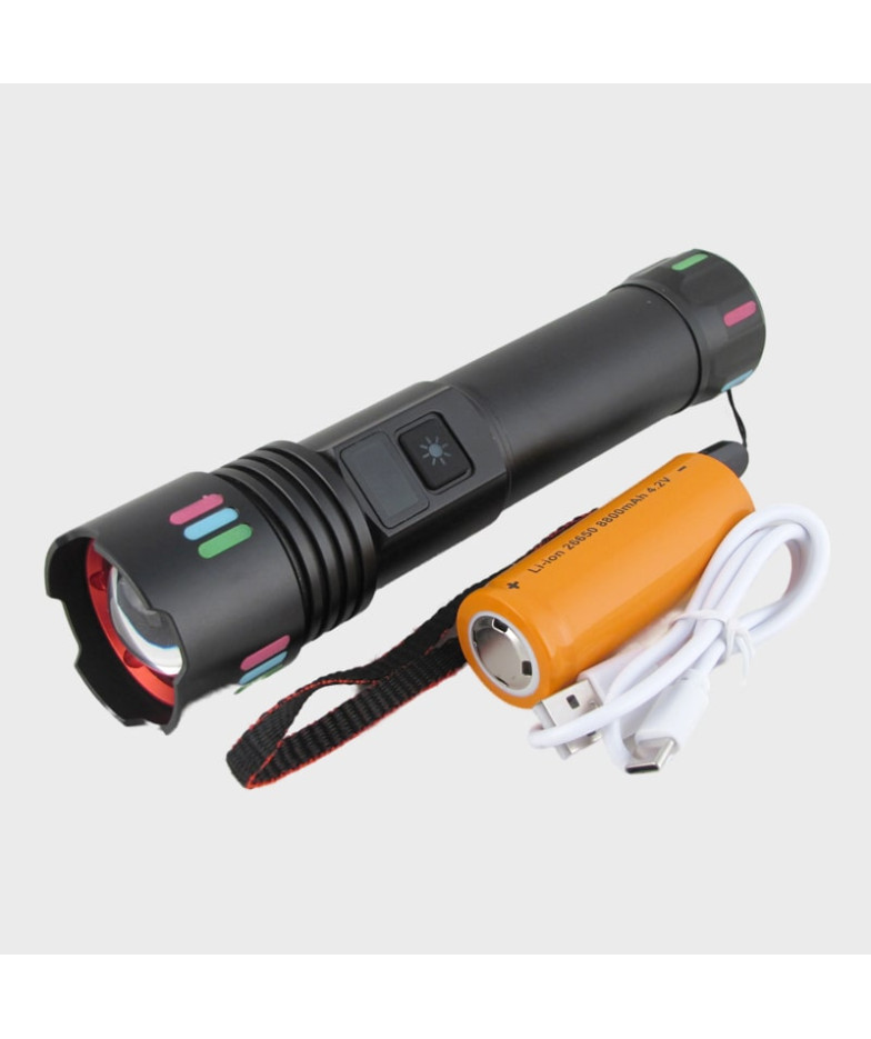 Фонарь светодиодный RE-W511A (1 мощ., аккум.26650, шнур TYPE-C, вых.USB) с индикатором, zoom