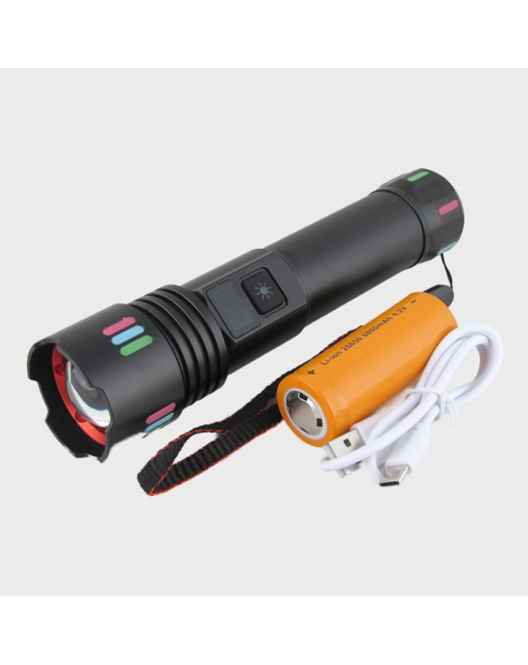 Фонарь светодиодный RE-W511A (1 мощ., аккум.26650, шнур TYPE-C, вых.USB) с индикатором, zoom