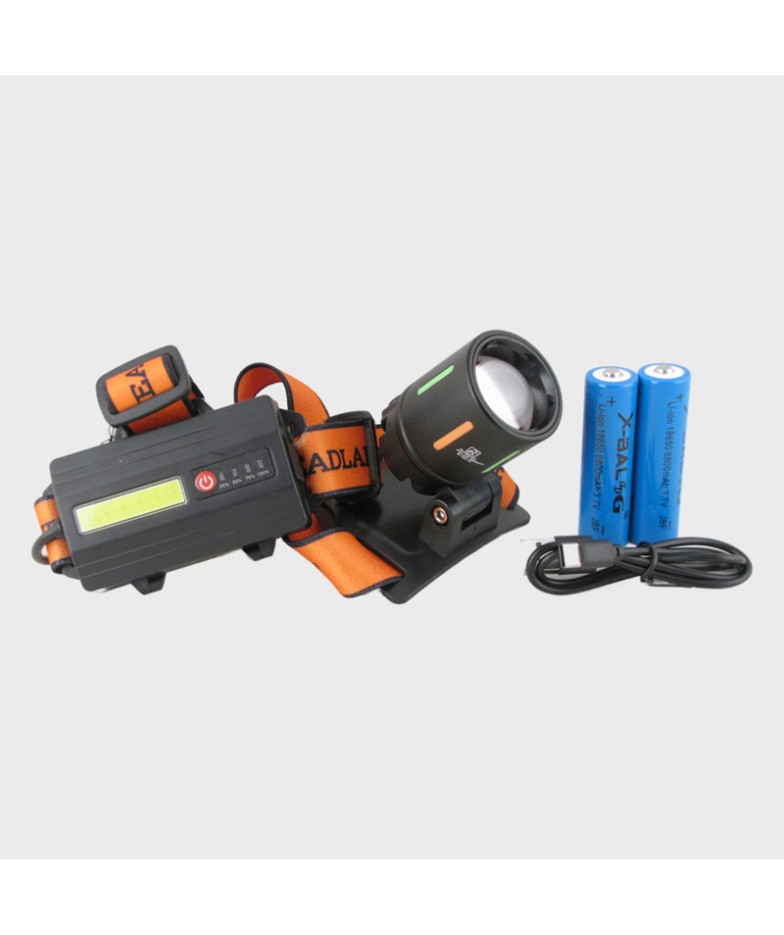 Фонарь налобный BL-T201-TG 1 режим (1 ярк.+ 1 больш., мигалка, 2акк., шнур TYPE-C) с индикатором, zo