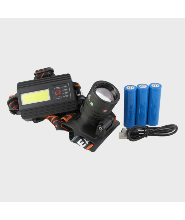 Фонарь налобный RK-T68-TG (1 ярк.+ 1 больш., мигалка красн., 3 акк., шнур TYPE-C) с индикатором, zoo