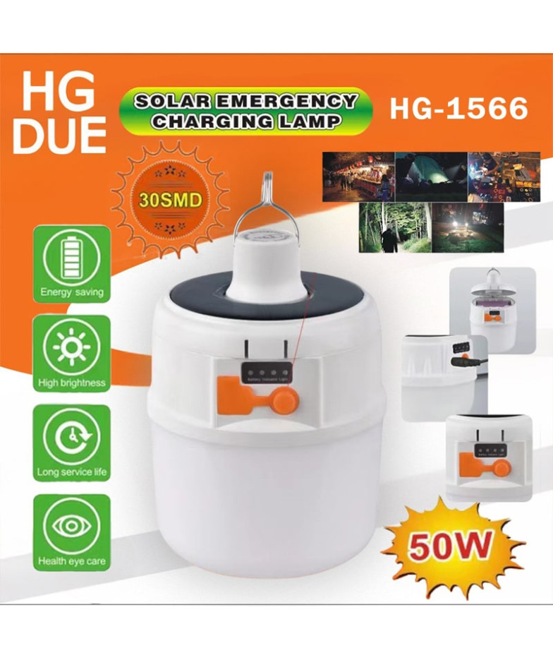 Фонарь для кемпинга HG-1566 (1 больш., шнур TYPE-C) 3 реж. с индикатором, подвесной, солнечная батар
