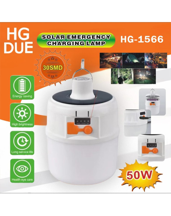 Фонарь для кемпинга HG-1566 (1 больш., шнур TYPE-C) 3 реж. с индикатором, подвесной, солнечная батар
