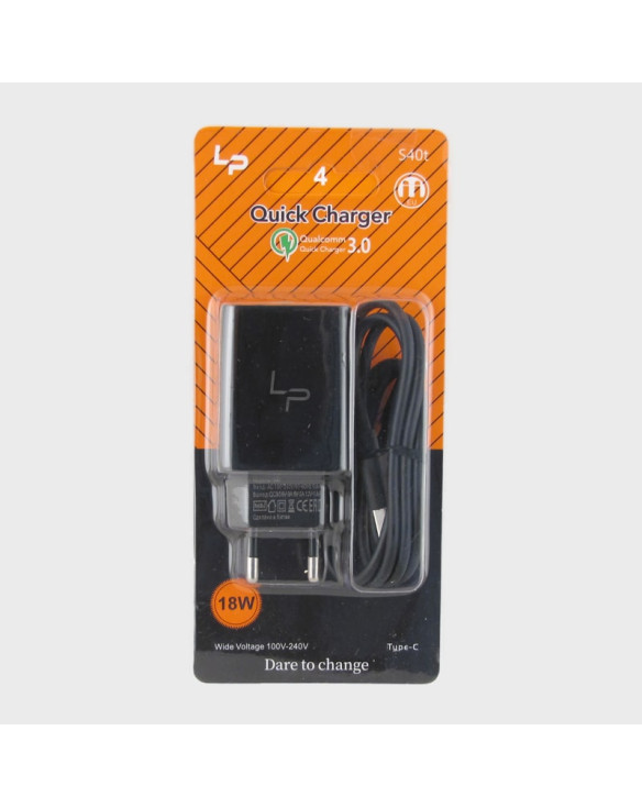 Сетевое зарядное устройство с кабелем TYPE-C 5V 3,1A S-40T черный QC3.0 1USB быстр. зарядка