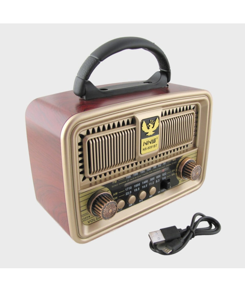 Радиоприёмник NS-8091BT (FM/AM/SW) USB, TF, аккум.18650/2R20, шнур microUSB, Bluetooth