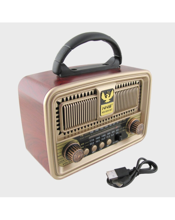 Радиоприёмник NS-8091BT (FM/AM/SW) USB, TF, аккум.18650/2R20, шнур microUSB, Bluetooth