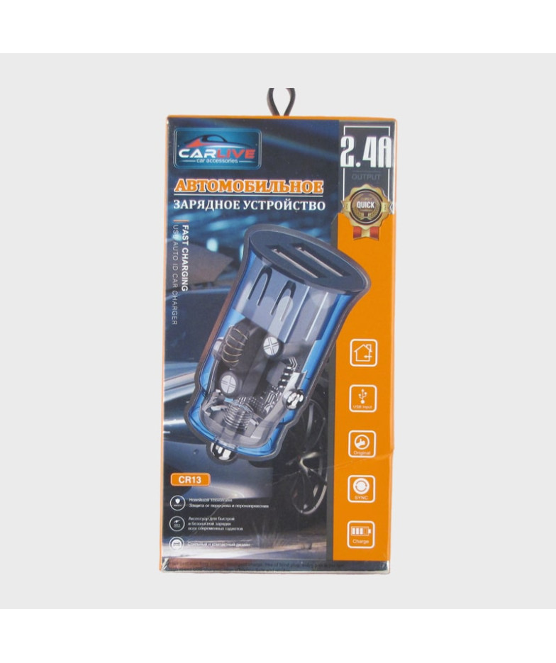 Зарядное устройство 5V 2,4A CR-13 синий 2USB в коробке