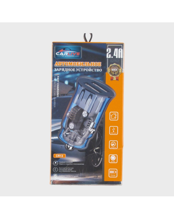 Зарядное устройство 5V 2,4A CR-13 синий 2USB в коробке