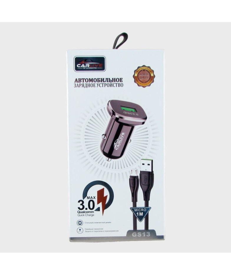 Зарядное устройство для SAMSUNG 5V 3A GS-13 черный 1USB QC3.0 быстрая зарядка, в короб.