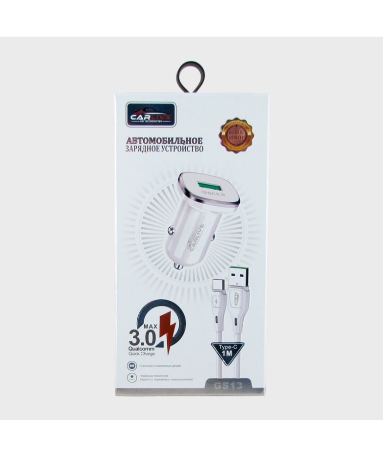 Зарядное устройство для TYPE-C 5V 3A GS-13 белый 1USB QC3.0 быстрая зарядка, в короб.
