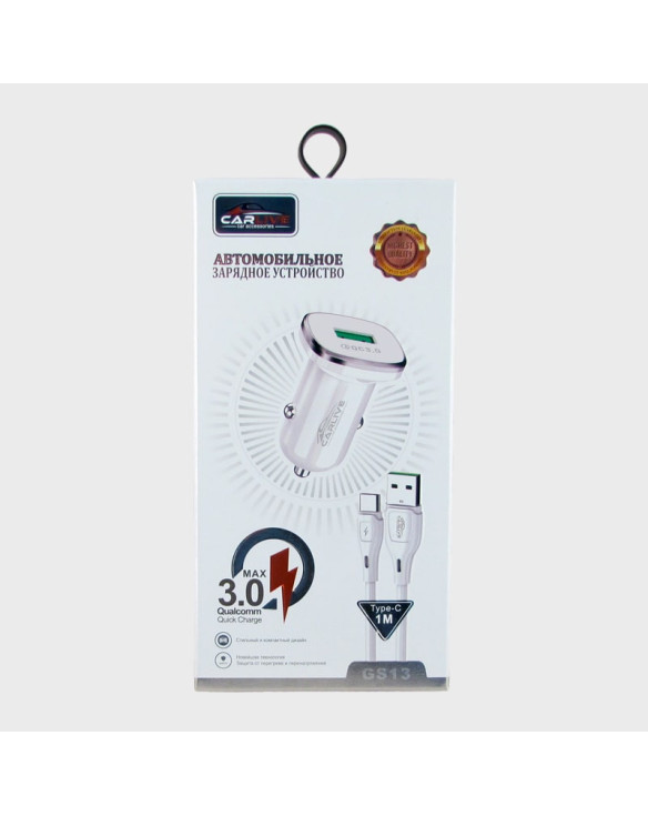 Зарядное устройство для TYPE-C 5V 3A GS-13 белый 1USB QC3.0 быстрая зарядка, в короб.