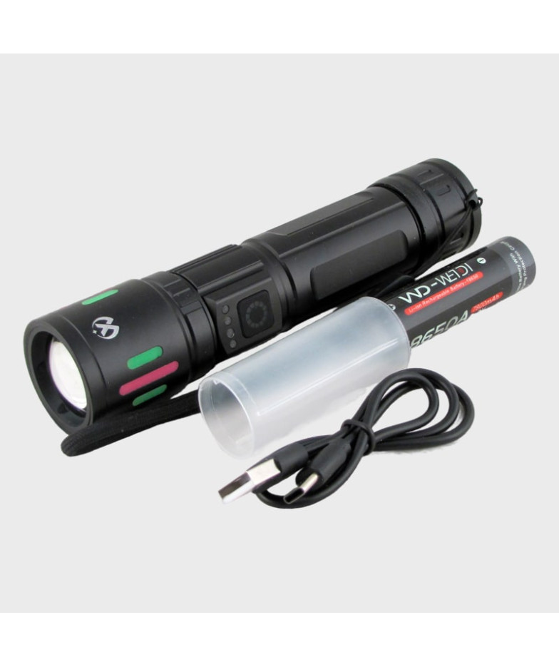 Фонарь светодиодный RE-6612 (1 мощ., акк.18650, шнур TYPE-C) с индикатором, zoom