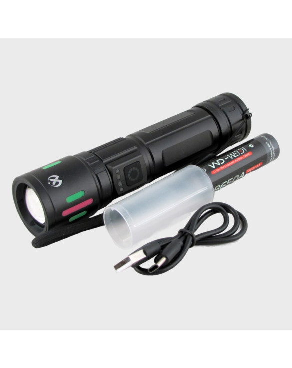 Фонарь светодиодный RE-6612 (1 мощ., акк.18650, шнур TYPE-C) с индикатором, zoom