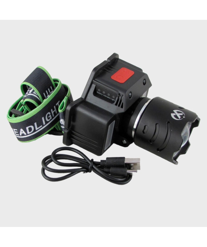 Фонарь налобный RE-H24-TG (1+8 ярк., мигалка, встроен, акк., шнур TYPE-C, вых. USB) индикат., бескон