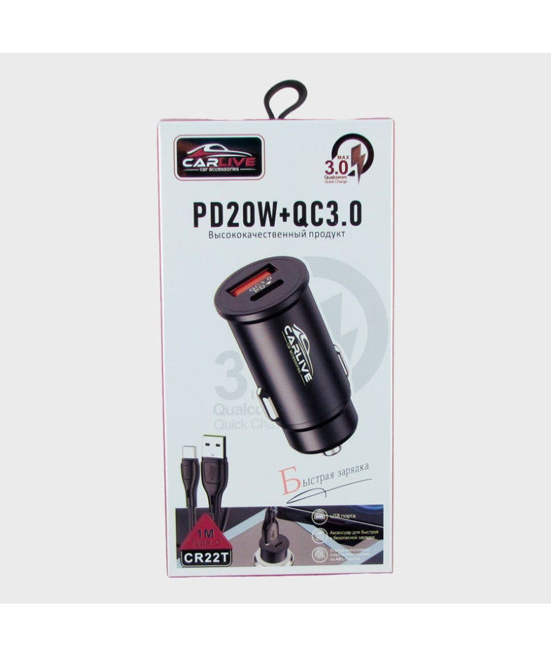 Зарядное устройство для TYPE-C 5V 3A CR-22 черный QC3.0 + PD20W 38W