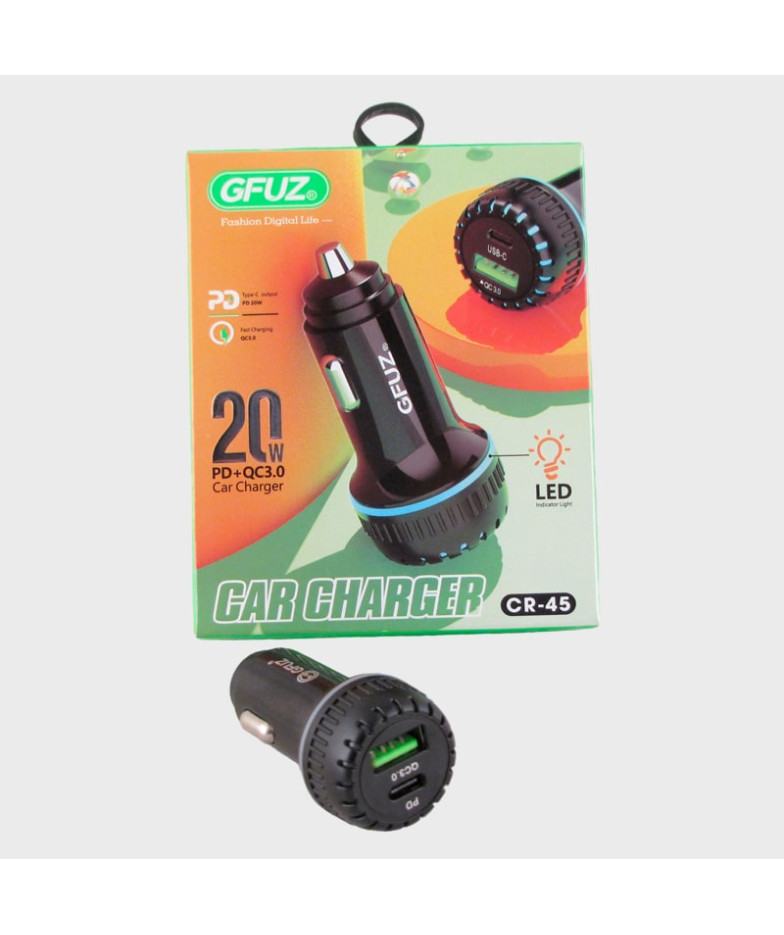 Зарядное устройство (USB+PD) 5V 3,4A CR-45 черный QC 3.0 + PD 20W с подсветкой, в коробке