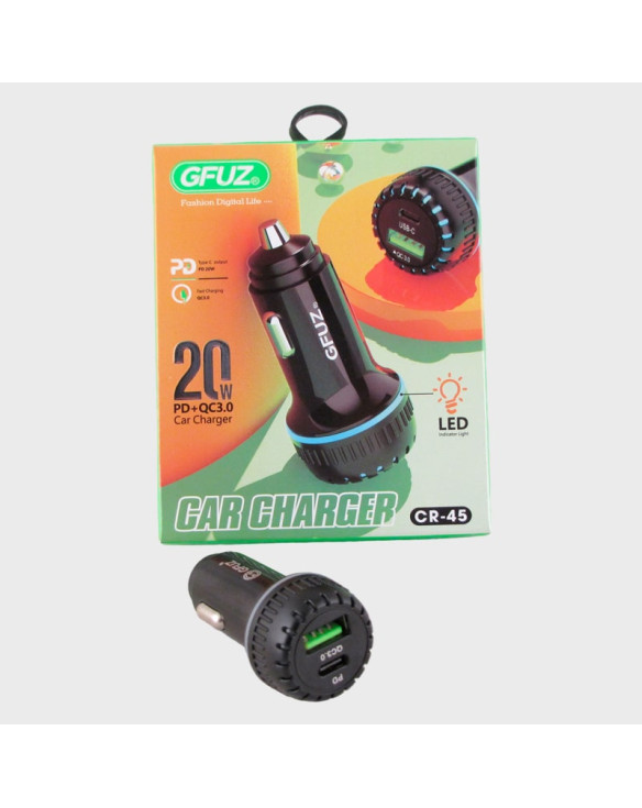 Зарядное устройство (USB+PD) 5V 3,4A CR-45 черный QC 3.0 + PD 20W с подсветкой, в коробке