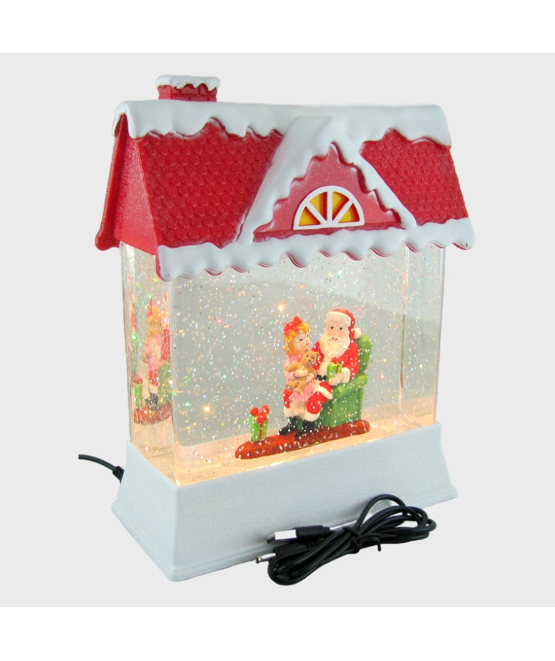 Новогодний фонарь  Домик с красной крышей безрамный(Ели, домики, часовня) 
