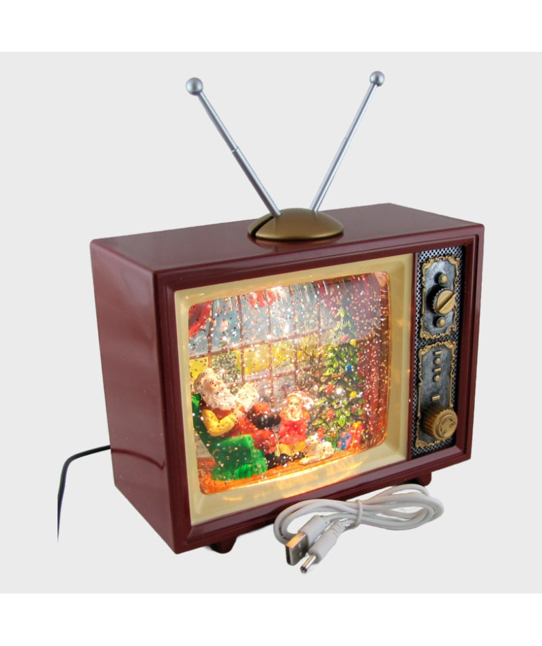 Новогодний фонарь  Телевизор с антенной (Санта в кресле) 