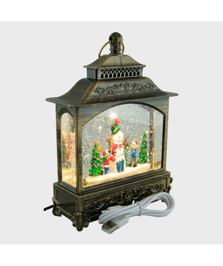 Новогодний фонарь  подвесной 15 см (ели, Снеговик и дети) 