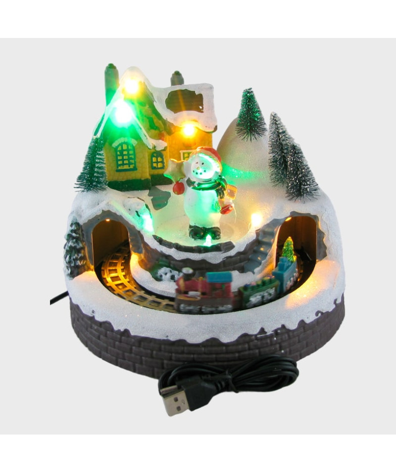 Новогодняя музыкальная инсталяция (железная дорога, снеговик) средняя