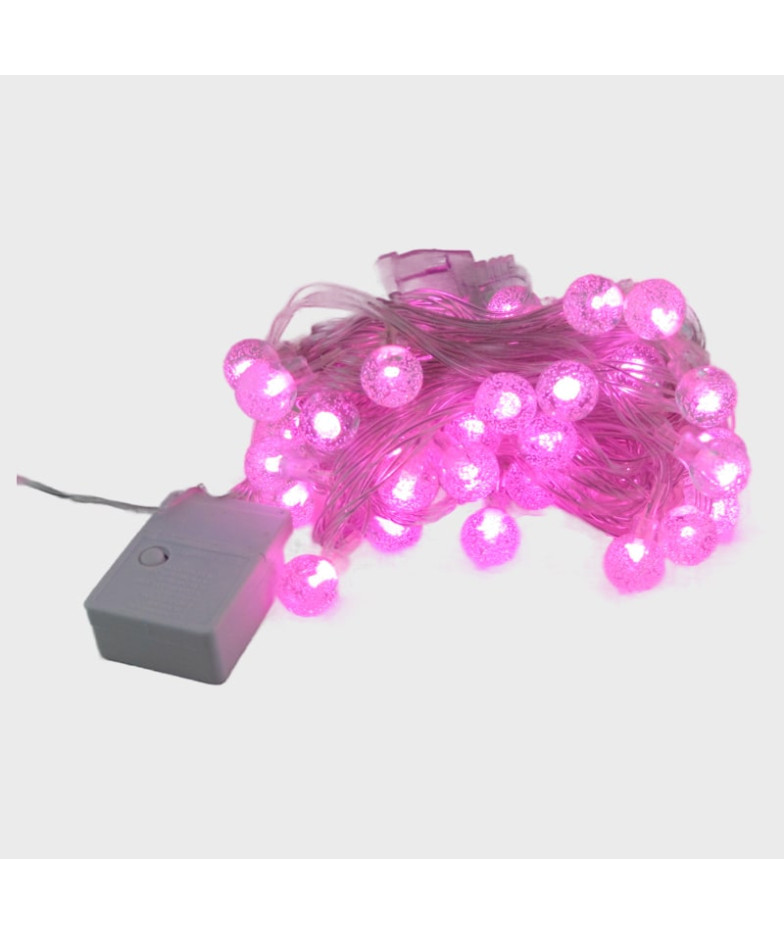 Гирлянда - шарики 15мм  розовая 6м прозрачный шнур 