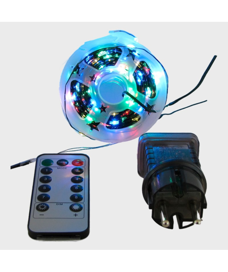 Гирлянда 50м Роса на катушке разноцветная зеленый шнур с пультом 8 режимов