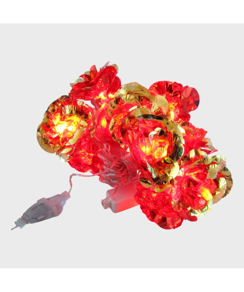 Гирлянда - Роза  15шт красная/золото прозрачный шнур. 