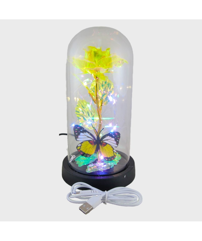 Светильник настольный светодиодный Роза с бабочкой желтый 21 см 