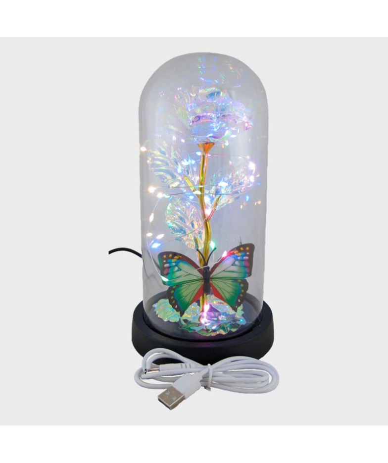 Светильник настольный светодиодный Роза с бабочкой белый 21 см 