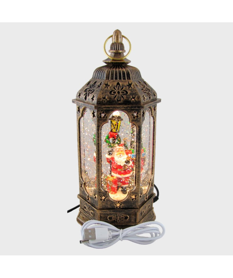 Новогодний фонарь  подвесной 20 см (Санта с елкой под фонарем) -101