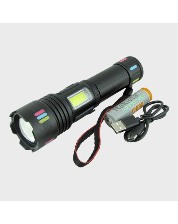 Фонарь светодиодный P811X-TG (1 мощ.,1 больш.+ мигалка, акк.18650, шнур TYPE-C, вых.USB) с индикат.,