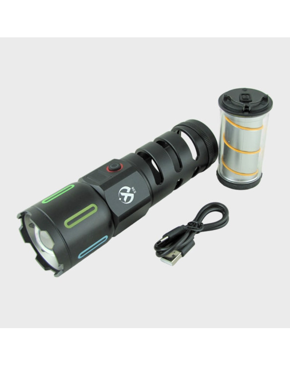 Фонарь светодиодный 538-TG (1 мощ.,+1 больш желт.., встроен. акк., шнур TYPE-C) с индикатором, zoom