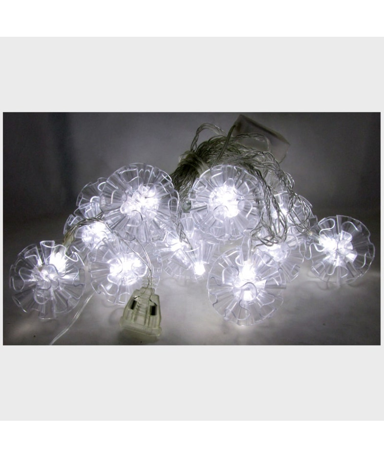 Гирлянда - Шары (цветок)16шт белый прозрачный шнур. 