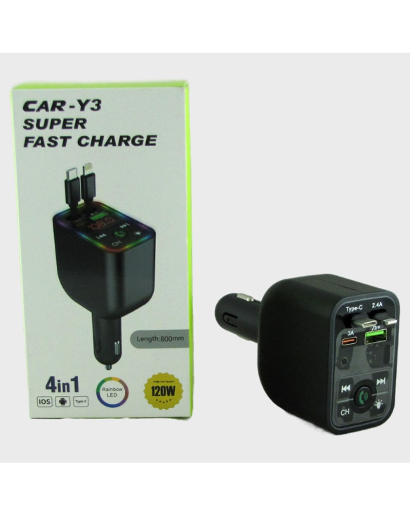 FM-трансмиттер CAR-Y3 (быстрая зарядка TYPE-C и LIGHTNING, громкая связь)