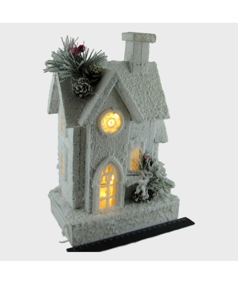 Новогодний  Домик деревянный с подсветкой белый B7529/W